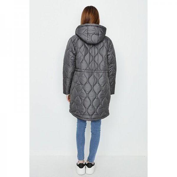 Charcoal Quilted Dip Hem Parka