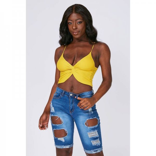 YELLOW Twist front detail crop top