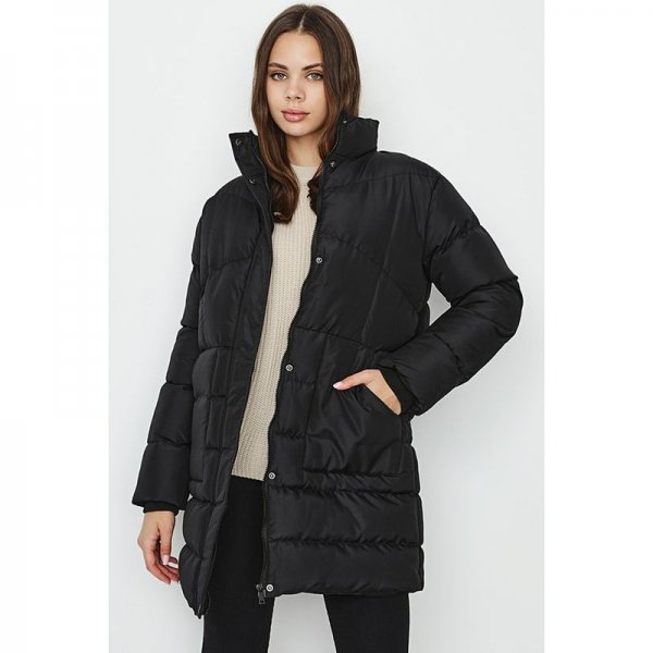 Black 3/4 Length Chevron Puffer Jacket