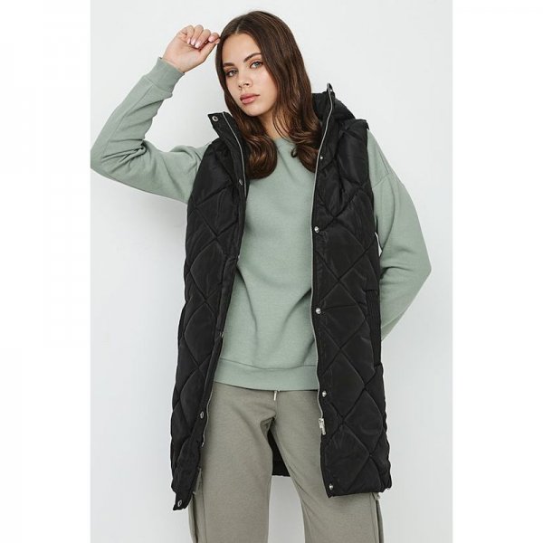 Black Longline Diamond Quilt Puffer Gilet