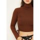 Cocoa Ribbed Roll Neck Ruched Side Top