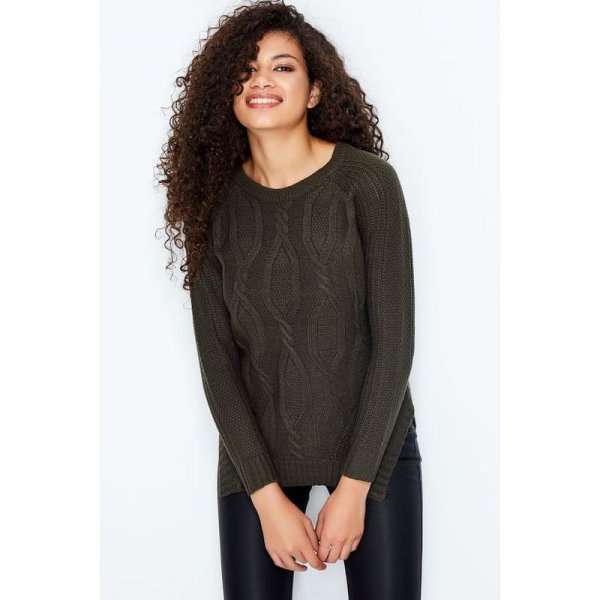 Khaki Cable Stitch Hanky Hem Jumper