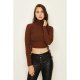 Cocoa Ribbed Roll Neck Ruched Side Top