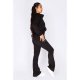 Black Zip Up Sweater And Flare Tracksuit Set