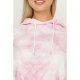 Pink-White Tie Dye Shirred Hem Hoodie