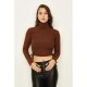 Cocoa Ribbed Roll Neck Ruched Side Top