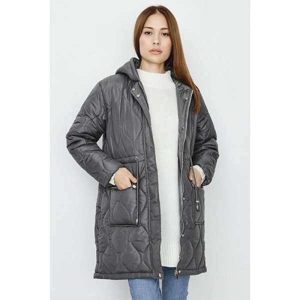 Charcoal Quilted Dip Hem Parka