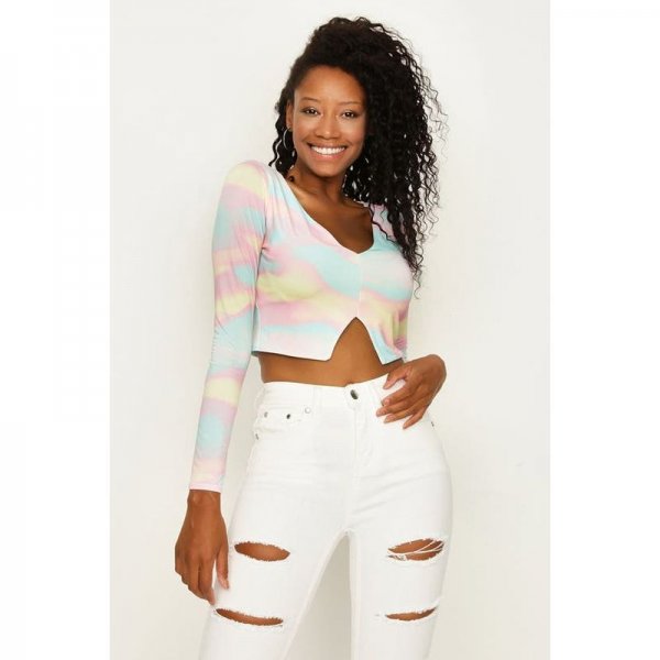 Pink-Blue Slinky Ombre Crop Top