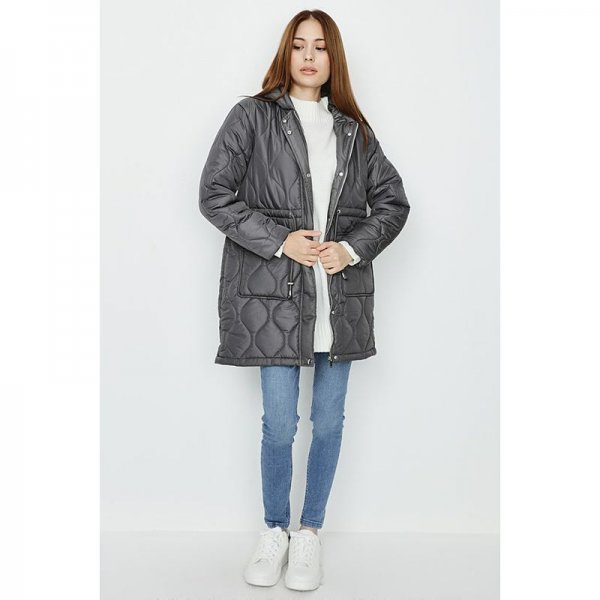 Charcoal Quilted Dip Hem Parka