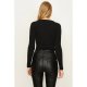 Black Ribbed Knot Front Bodysuit