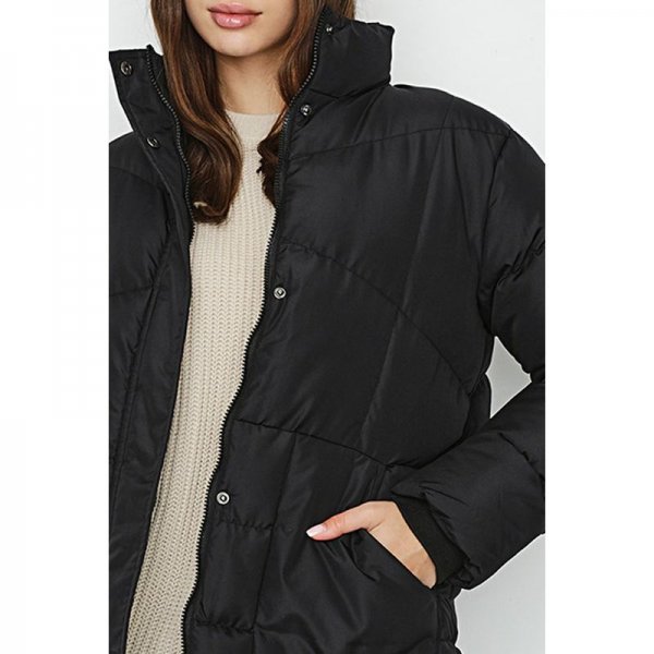 Black 3/4 Length Chevron Puffer Jacket