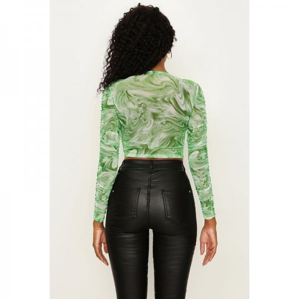 Green Marble Keyhole Mesh Crop