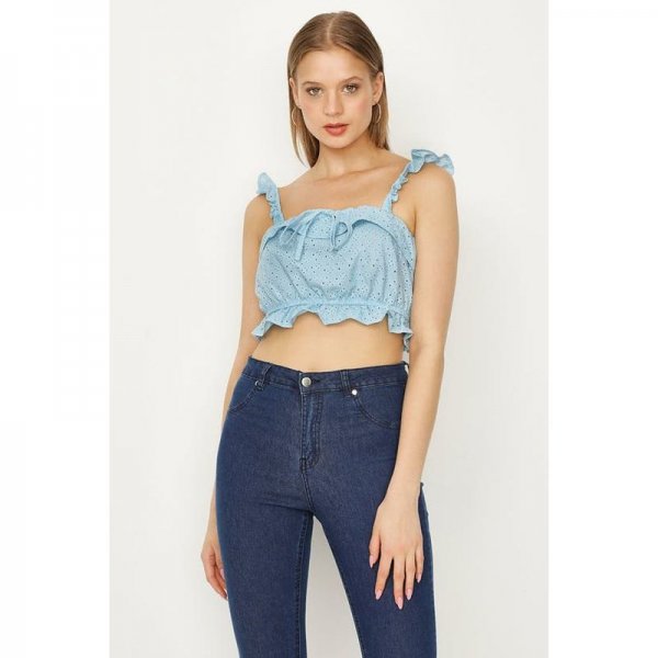 Blue Broidery Crop Vest