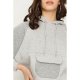 Grey Marl Quilted Pocket Front Crop Hoodie