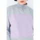 Grey Marl-Mauve Colour Block Zip Neck Sweat