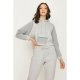 Grey Marl Quilted Pocket Front Crop Hoodie