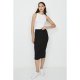 Black Fine Rib Back Split Midi Skirt