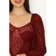 Merlot Lace Puff Sleeve Corset Body