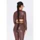 BROWN Croc leather look tie detail top