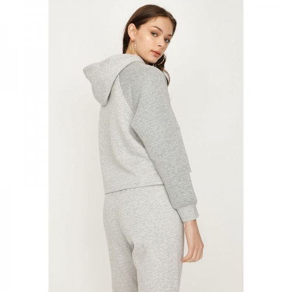 Grey Marl Quilted Pocket Front Crop Hoodie