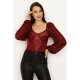 Merlot Lace Puff Sleeve Corset Body