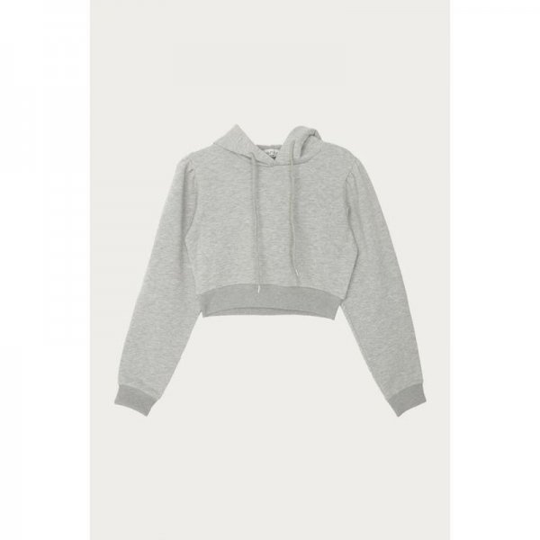 Light Grey Marl Crop Puff Sleeve Hoodie