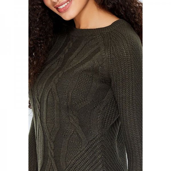 Khaki Cable Stitch Hanky Hem Jumper